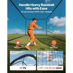 baseball batting cage, 41.7 x 12.8 x 10.1 ft freestanding portable batting cage, hitting cages with 30 ply knotted hdpe & carabiner hooks, battings cages netting for indoor, outdoor (net only)