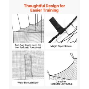 baseball batting cage, 41.7 x 12.8 x 10.1 ft freestanding portable batting cage, hitting cages with 30 ply knotted hdpe & carabiner hooks, battings cages netting for indoor, outdoor (net only)