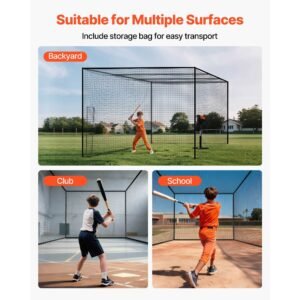 baseball batting cage, 41.7 x 12.8 x 10.1 ft freestanding portable batting cage, hitting cages with 30 ply knotted hdpe & carabiner hooks, battings cages netting for indoor, outdoor (net only)