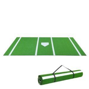 Baseball Hitting Mat, 12x6 ft Batting Cage Mat, Batters Box Turf Mats, Softball Batting Practice Equipment with Home Plate and Anti Fade Turf, Portable Training Aid for Indoor Outdoor, Green