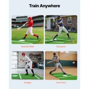 baseball hitting mat, 12x6 ft batting cage mat, batters box turf mats, softball batting practice equipment with home plate and anti fade turf, portable training aid for indoor outdoor, green