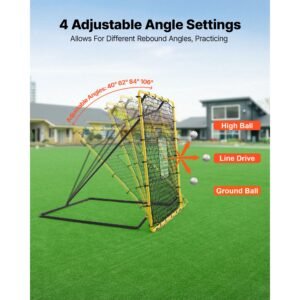 baseball softball rebounder net 4 x 4.5 ft pitch back trainer target, 4 adjustable angles with strike zone, steel frame, bounce back net for pitching & fielding training, return practice