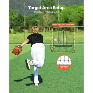 baseball softball rebounder net 4 x 4.5 ft pitch back trainer target, 4 adjustable angles with strike zone, steel frame, bounce back net for pitching & fielding training, return practice