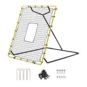 Baseball Softball Rebounder Net 4 x 4.5 ft Pitch Back Trainer Target, 4 Adjustable Angles with Strike Zone, Steel Frame, Bounce Back Net for Pitching & Fielding Training, Return Practice