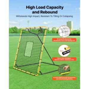baseball softball rebounder net 4 x 4.5 ft pitch back trainer target, 4 adjustable angles with strike zone, steel frame, bounce back net for pitching & fielding training, return practice