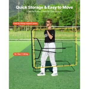 baseball softball rebounder net 4 x 4.5 ft pitch back trainer target, 4 adjustable angles with strike zone, steel frame, bounce back net for pitching & fielding training, return practice