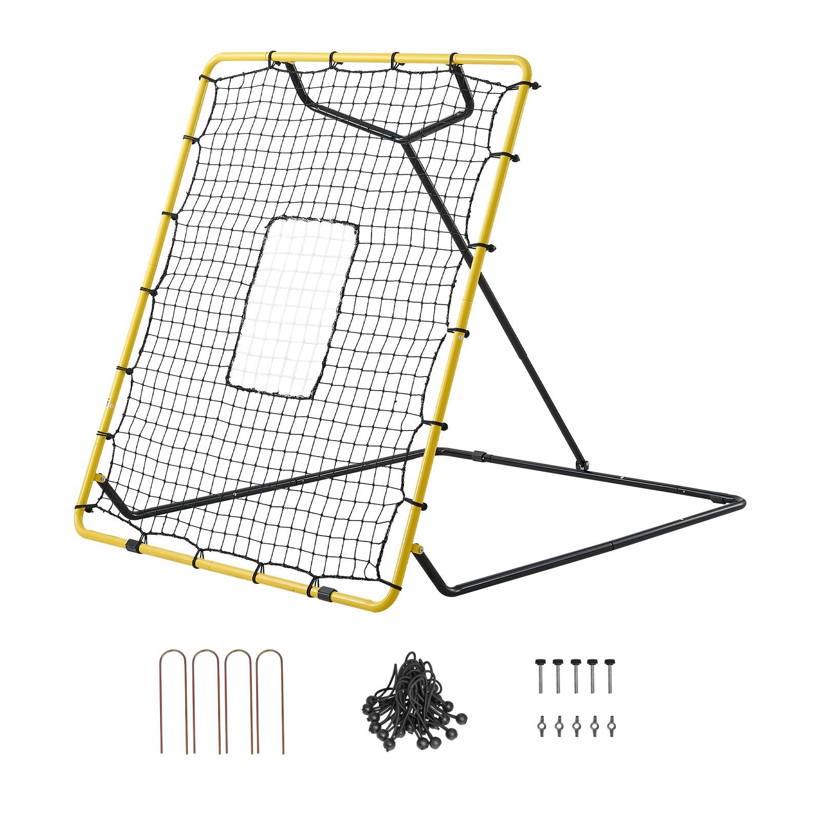 baseball softball rebounder net 4 x 4.5 ft pitch back trainer target, 4 adjustable angles with strike zone, steel frame, bounce back net for pitching & fielding training, return practice