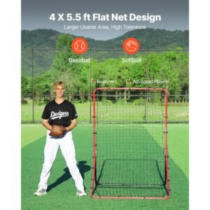 baseball softball rebounder net 4 x 5.5 ft pitch back trainer, 5 adjustable angles, heavy duty steel frame, all angle bounce back net for pitching & fielding training aid, return practice
