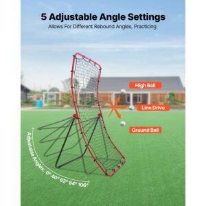 baseball softball rebounder net 4 x 5.5 ft pitch back trainer, 5 adjustable angles, heavy duty steel frame, all angle bounce back net for pitching & fielding training aid, return practice