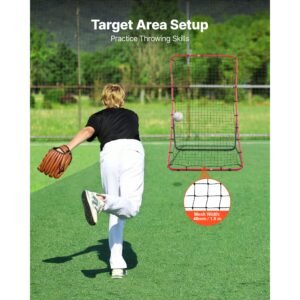 baseball softball rebounder net 4 x 5.5 ft pitch back trainer, 5 adjustable angles, heavy duty steel frame, all angle bounce back net for pitching & fielding training aid, return practice