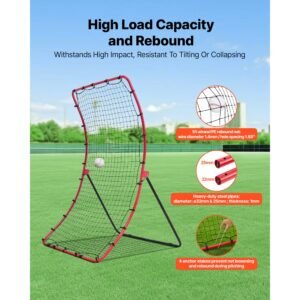 baseball softball rebounder net 4 x 5.5 ft pitch back trainer, 5 adjustable angles, heavy duty steel frame, all angle bounce back net for pitching & fielding training aid, return practice