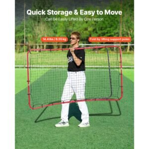baseball softball rebounder net 4 x 5.5 ft pitch back trainer, 5 adjustable angles, heavy duty steel frame, all angle bounce back net for pitching & fielding training aid, return practice