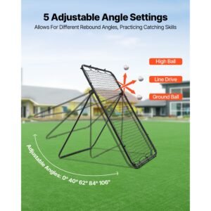 baseball softball rebounder net 4 x 6 ft pitch back trainer target, 5 adjustable angles with strike zone, steel frame, bounce back net for pitching & fielding training, return practice