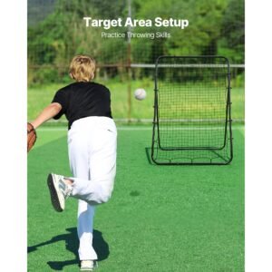 baseball softball rebounder net 4 x 6 ft pitch back trainer target, 5 adjustable angles with strike zone, steel frame, bounce back net for pitching & fielding training, return practice
