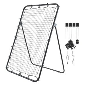 Baseball Softball Rebounder Net 4 x 6 ft Pitch Back Trainer Target, 5 Adjustable Angles with Strike Zone, Steel Frame, Bounce Back Net for Pitching & Fielding Training, Return Practice
