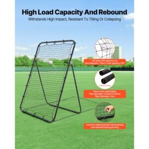 baseball softball rebounder net 4 x 6 ft pitch back trainer target, 5 adjustable angles with strike zone, steel frame, bounce back net for pitching & fielding training, return practice