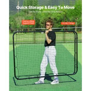 baseball softball rebounder net 4 x 6 ft pitch back trainer target, 5 adjustable angles with strike zone, steel frame, bounce back net for pitching & fielding training, return practice