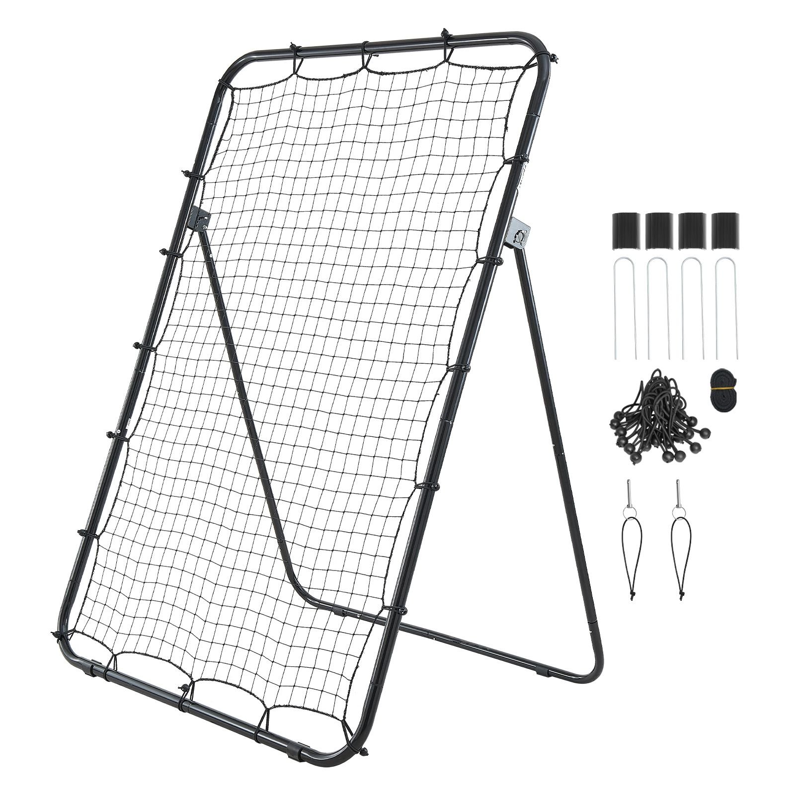 baseball softball rebounder net 4 x 6 ft pitch back trainer target, 5 adjustable angles with strike zone, steel frame, bounce back net for pitching & fielding training, return practice