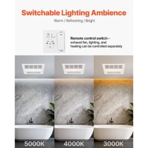 bathroom exhaust fan with light and heater, 80 90 110 cfm 1500w bathroom vent, 1.5 sones low noise, premium dc motor ceiling fan for laundry room, storage room, home ventilation, white
