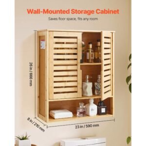 bathroom wall cabinet, 2 doors and adjustable shelf, over the toilet storage medicine cabinet wall mounted, hanging organizer with shelves and open partition for laundry room kitchen restroom