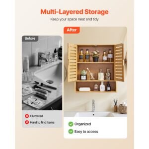 bathroom wall cabinet, 2 doors and adjustable shelf, over the toilet storage medicine cabinet wall mounted, hanging organizer with shelves and open partition for laundry room kitchen restroom