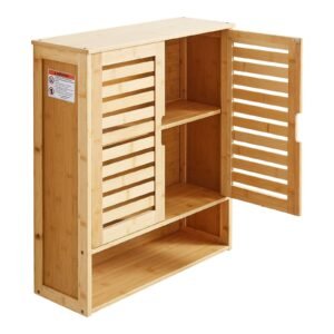 Bathroom Wall Cabinet, 2 Doors and Adjustable Shelf, Over the Toilet Storage Medicine Cabinet Wall Mounted, Hanging Organizer with Shelves and Open Partition for Laundry Room Kitchen Restroom