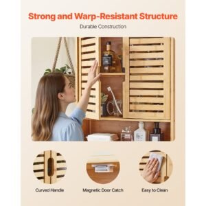 bathroom wall cabinet, 2 doors and adjustable shelf, over the toilet storage medicine cabinet wall mounted, hanging organizer with shelves and open partition for laundry room kitchen restroom