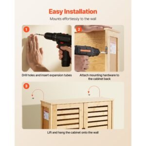 bathroom wall cabinet, 2 doors and adjustable shelf, over the toilet storage medicine cabinet wall mounted, hanging organizer with shelves and open partition for laundry room kitchen restroom
