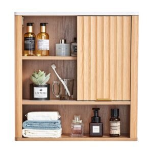 Bathroom Wall Cabinet, with Door and Adjustable Shelf, Over the Toilet Storage Medicine Cabinet Wall Mounted, Hanging Organizer with Shelves and Open Partition for Laundry Room Kitchen Restroom