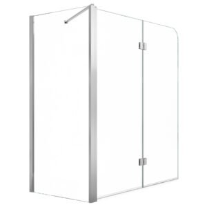 Bathtub Shower Door 27.5"/47"W x 55"H Semi-Frameless Bi-Fold Tub Door, 1/4" Clear Tempered Glass, Easy-Clean Nano Coating, 180° Folding, 1 Fixed and 2 Foldable Panels, for Bathroom Tub, Silver