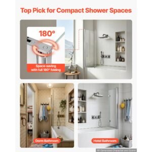 bathtub shower door 47" w x 55" h semi frameless bi fold tub door, 1/4" clear tempered glass, easy clean nano coating, 180° folding, adjustable sealing strip, for home bathroom tub, silver