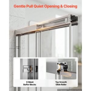 bathtub shower door 60" w x 60" h semi frameless bypass sliding doors, 1/4" clear tempered glass, aluminum slim frame, double sliding tub shower doors with 2 stainless steel handles, silver