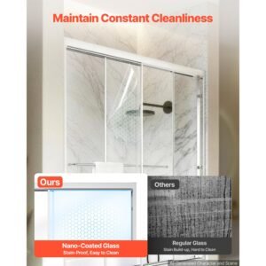 bathtub shower door 60" w x 60" h semi frameless bypass sliding doors, 1/4" clear tempered glass, aluminum slim frame, double sliding tub shower doors with 2 stainless steel handles, silver