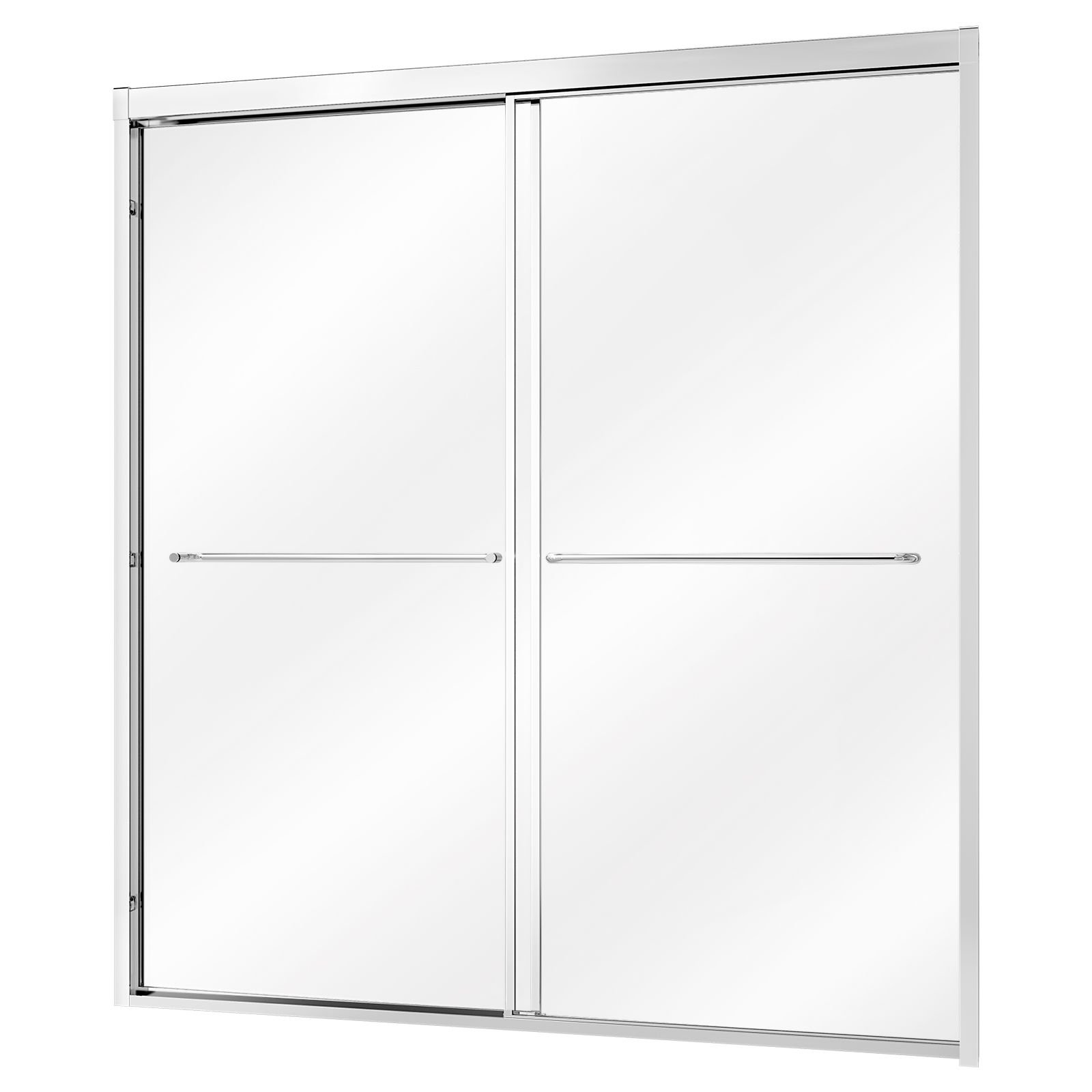 bathtub shower door 60" w x 60" h semi frameless bypass sliding doors, 1/4" clear tempered glass, aluminum slim frame, double sliding tub shower doors with 2 stainless steel handles, silver