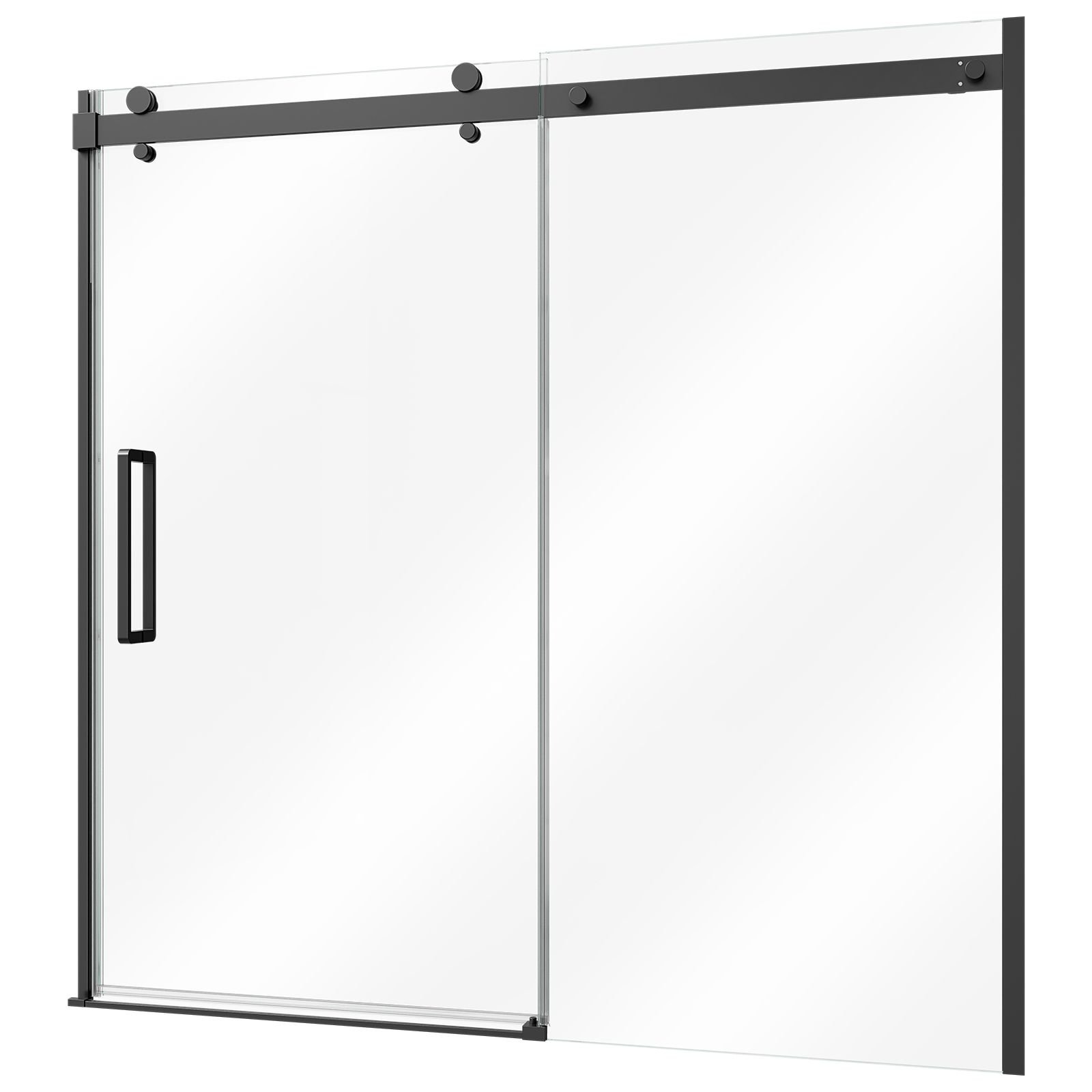 bathtub shower door 60" w x 60" h semi frameless sliding door black, 5/16" thick clear tempered glass, sliding tub shower door with 2 stainless steel handles, nano coating, for bathroom tubs
