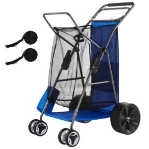 Beach Cart with Large Wheels for Sand, 165 lbs Load Capacity, Heavy Duty Folding Beach Wagon with 10" Solid Wheels, Insulated Cooler Bag, Umbrella Holder, Holds 4 Chairs for Camping & Fishing