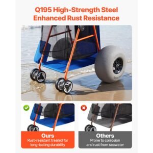 beach cart with large wheels for sand, 165 lbs load capacity, heavy duty folding beach wagon with 12" balloon wheels, insulated cooler bag, umbrella holder, holds 4 chairs for camping & fishing