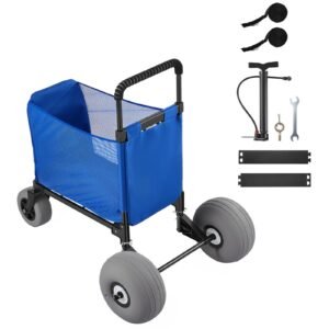 Beach Cart with Large Wheels for Sand, 165 lbs Load Capacity, Heavy Duty Folding Beach Wagon with 12" Balloon Wheels, Storage Bag, 33" to 45" Adjustable Height, Dolly for Camping Fishing Garden