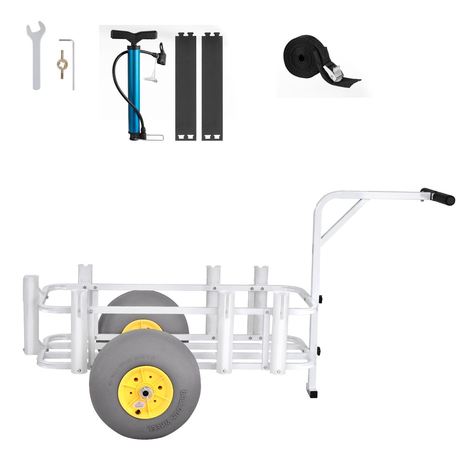beach fishing cart, 200 lbs load capacity, fishing cart wagon with heavy duty carbon steel frame, 13 inch all terrain pu balloon tires, 7 rod holders, for outdoor activities camping picnic