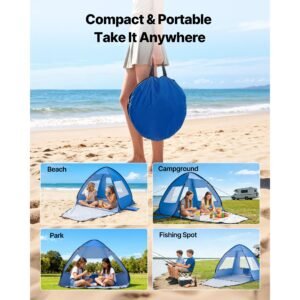 beach tent sun shelter for 2 person, upf 50+ protection, portable sun shade canopy with carrying bag & sand pockets, lightweight and easy setup beach umbrella for camping fishing outdoor picnic