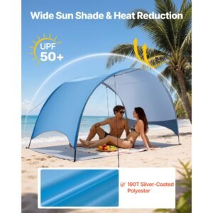 beach tent sun shelter for 3 person, upf 50+ protection, portable sun shade canopy with carrying bag & ground stakes, lightweight and easy setup beach umbrella for camping fishing outdoor picnic