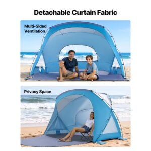 beach tent sun shelter for 6 person, upf 50+ protection, portable sun shade canopy with carrying bag & sand pockets, lightweight and easy setup beach umbrella for family camping outdoor picnic