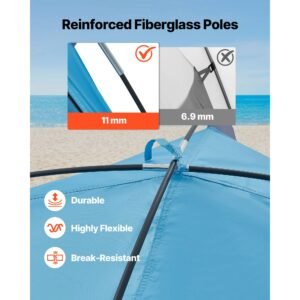 beach tent sun shelter for 8 person, upf 50+ protection, portable sun shade canopy with carrying bag & sand pockets, lightweight and easy setup beach umbrella for camping fishing outdoor picnic