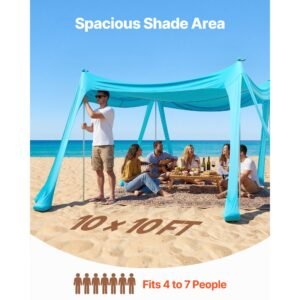 beach tent sun shelter, upf50+ sun protection, 6.6 ft tall, 10 x 10 ft, easy pop up beach canopy with sandbags, stability poles, sand shovels, portable shade for family, camping, fishing, green