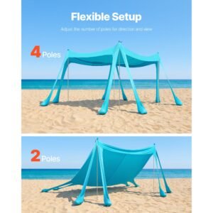 beach tent sun shelter, upf50+ sun protection, 6.6 ft tall, 10 x 10 ft, easy pop up beach canopy with sandbags, stability poles, sand shovels, portable shade for family, camping, fishing, green