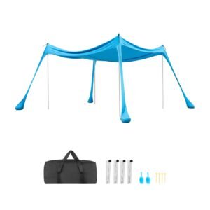 Beach Tent Sun Shelter, UPF50+ Sun Protection, 6.6 ft Tall, 10x10 ft, Easy Pop Up Beach Canopy with 4 Sandbags, Stability Poles, Sand Shovels, Portable Shade for Family Outings, Camping, Fishing