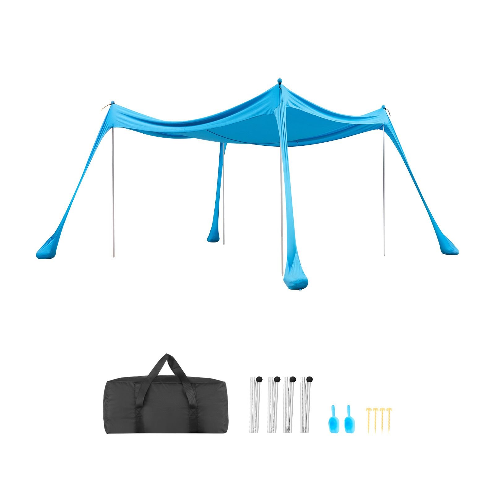 beach tent sun shelter, upf50+ sun protection, 6.6 ft tall, 10x10 ft, easy pop up beach canopy with 4 sandbags, stability poles, sand shovels, portable shade for family outings, camping, fishing