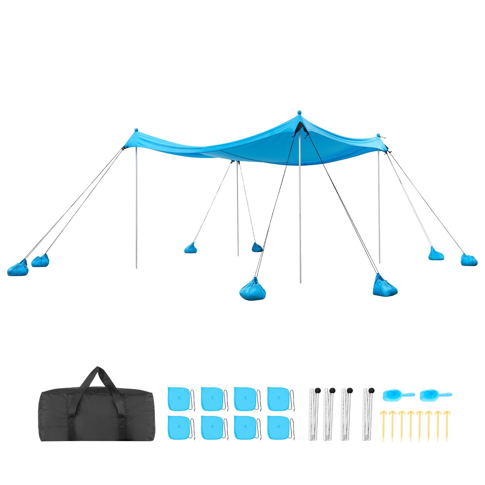 beach tent sun shelter, upf50+ sun protection, 6.6 ft tall, 10x10 ft, easy pop up beach canopy with 8 sandbags, stability poles, sand shovels, portable shade for family outings, camping, fishing