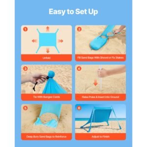 beach tent sun shelter, upf50+ sun protection, 6.6 ft tall, 11 x 11 ft, easy pop up beach canopy with sandbags, stability poles, sand shovels, portable shade for family outings, camping, fishing