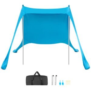 Beach Tent Sun Shelter, UPF50+ Sun Protection, 6.6 ft Tall, 7.5x7.5 ft, Easy Pop Up Beach Canopy with Sandbags, Stability Poles, Sand Shovels, Portable Shade for Family Outings, Camping, Fishing